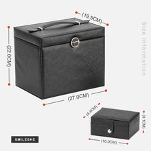 Smileshe Jewelry Box for Women Girls, PU Leather Large Storage Boxes with Portable Travel Case, Huge Lockable Display Organizer for Rings Earrings Necklaces Bracelets（Black）