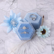 Ring Box, Velvet Jewelry Boxes for Proposal Engagement Wedding Ceremony, Mini Double Ring Slot Bearer Case with Detachable Lid