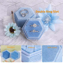 Ring Box, Velvet Jewelry Boxes for Proposal Engagement Wedding Ceremony, Mini Double Ring Slot Bearer Case with Detachable Lid