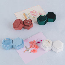 Ring Box, Velvet Jewelry Boxes for Proposal Engagement Wedding Ceremony, Mini Double Ring Slot Bearer Case with Detachable Lid