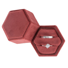 Ring Box, Velvet Jewelry Boxes for Proposal Engagement Wedding Ceremony, Mini Double Ring Slot Bearer Case with Detachable Lid