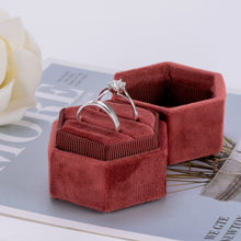 Ring Box, Velvet Jewelry Boxes for Proposal Engagement Wedding Ceremony, Mini Double Ring Slot Bearer Case with Detachable Lid