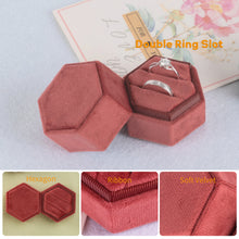 Ring Box, Velvet Jewelry Boxes for Proposal Engagement Wedding Ceremony, Mini Double Ring Slot Bearer Case with Detachable Lid