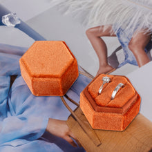 Ring Box, Velvet Jewelry Boxes for Proposal Engagement Wedding Ceremony, Mini Double Ring Slot Bearer Case with Detachable Lid