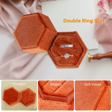 Ring Box, Velvet Jewelry Boxes for Proposal Engagement Wedding Ceremony, Mini Double Ring Slot Bearer Case with Detachable Lid