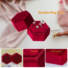 Ring Box, Velvet Jewelry Boxes for Proposal Engagement Wedding Ceremony, Mini Double Ring Slot Bearer Case with Detachable Lid