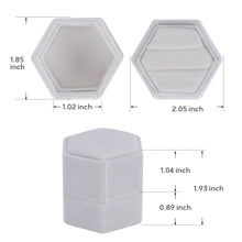 Ring Box, Velvet Jewelry Boxes for Proposal Engagement Wedding Ceremony, Mini Double Ring Slot Bearer Case with Detachable Lid (Hexagon, White)