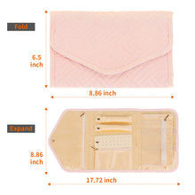 Travel Jewelry Bag for Women Girls, Portable Jewelry Storage Organizer, Small Foldable Display Roll for Rings Earrings Necklaces Bracelets (Pink)