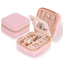 Travel Velvet Jewelry Box with Mirror, Mini Gifts Case for Women Girls, Small Portable Organizer Boxes for Rings Earrings Necklaces Bracelets (Pink)