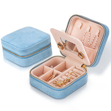 Travel Velvet Jewelry Box with Mirror, Mini Gifts Case for Women Girls, Small Portable Organizer Boxes for Rings Earrings Necklaces Bracelets (Blue)