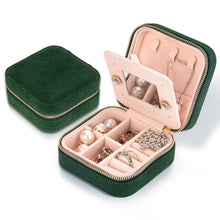 Travel Velvet Jewelry Box with Mirror, Mini Gifts Case for Women Girls, Small Portable Organizer Boxes for Rings Earrings Necklaces Bracelets (Green)