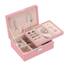 Smileshe Jewelry Box for Women Girls, PU Leather Organizer Holder Boxes with Lock, 2 Layers Removable Display Storage Travel Case for Rings Earrings Necklaces Bracelets（Pink）