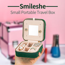 Travel Velvet Jewelry Box with Mirror, Mini Gifts Case for Women Girls, Small Portable Organizer Boxes for Rings Earrings Necklaces Bracelets (Green)