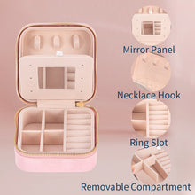 Travel Velvet Jewelry Box with Mirror, Mini Gifts Case for Women Girls, Small Portable Organizer Boxes for Rings Earrings Necklaces Bracelets (Pink)