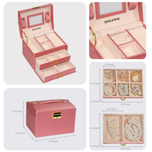 Smileshe Jewelry Box for Women Girls, PU Leather Lockable Storage Case with Mirror Drawers, Removable Medium Display Organizer Boxes for Rings, Earrings, Necklaces, Bracelets