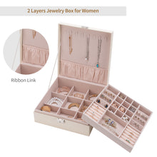 Smileshe Jewelry Box for Women Girls, PU Leather Organizer Boxes with Lock, 2 Layers Large Display Storage Case for Rings Earrings Necklaces Bracelets（White）