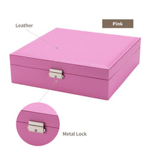 Smileshe Jewelry Box for Women Girls, PU Leather Organizer Boxes with Lock, 2 Layers Large Display Storage Case for Rings Earrings Necklaces Bracelets（Pink）