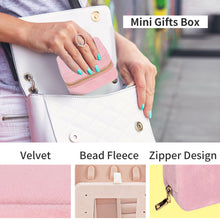 Travel Velvet Jewelry Box with Mirror, Mini Gifts Case for Women Girls, Small Portable Organizer Boxes for Rings Earrings Necklaces Bracelets (Pink)