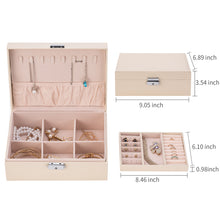 Smileshe Jewelry Box for Women Girls, PU Leather Organizer Holder Boxes with Lock, 2 Layers Removable Display Storage Travel Case for Rings Earrings Necklaces Bracelets（White）