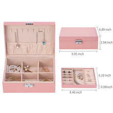 Smileshe Jewelry Box for Women Girls, PU Leather Organizer Holder Boxes with Lock, 2 Layers Removable Display Storage Travel Case for Rings Earrings Necklaces Bracelets（Pink）