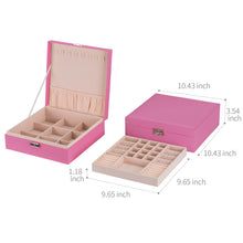Smileshe Jewelry Box for Women Girls, PU Leather Organizer Boxes with Lock, 2 Layers Large Display Storage Case for Rings Earrings Necklaces Bracelets（Pink）