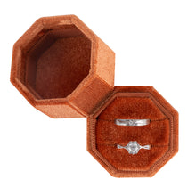 Ring Box, Velvet Jewelry Boxes for Proposal Engagement Wedding Ceremony, Mini Double Ring Slot Bearer Case with Detachable Lid (Octagon）