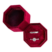 Ring Box, Velvet Jewelry Boxes for Proposal Engagement Wedding Ceremony, Mini Double Ring Slot Bearer Case with Detachable Lid (Octagon）