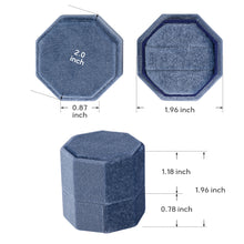 Ring Box, Velvet Jewelry Boxes for Proposal Engagement Wedding Ceremony, Mini Double Ring Slot Bearer Case with Detachable Lid (Octagon, Navy Blue)