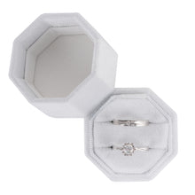Ring Box, Velvet Jewelry Boxes for Proposal Engagement Wedding Ceremony, Mini Double Ring Slot Bearer Case with Detachable Lid (Octagon)