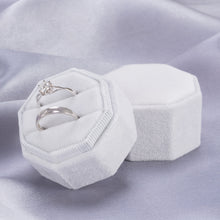Ring Box, Velvet Jewelry Boxes for Proposal Engagement Wedding Ceremony, Mini Double Ring Slot Bearer Case with Detachable Lid (Octagon)